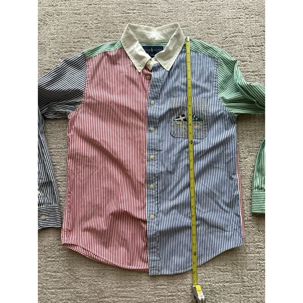 Vintage Ralph Lauren Button Down Boys L Primary Stripe Poplin Embroidered Logo